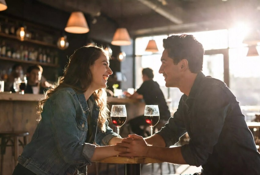 Paar beim ersten Date in einer Bar &ndash; sicheres erstes Date beim casual dating Schweiz