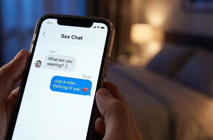 Smartphone Display zeigt knisternden Dirty Talk und Flirt-Nachrichten als Beispiel f&uuml;r erfolgreiches Sex Dating.